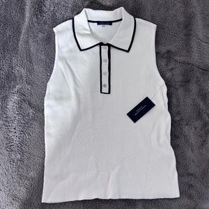 Tommy Hilfiger Ribbed Sleeveless Polo Top White Black Trim Women’s Size L NWT